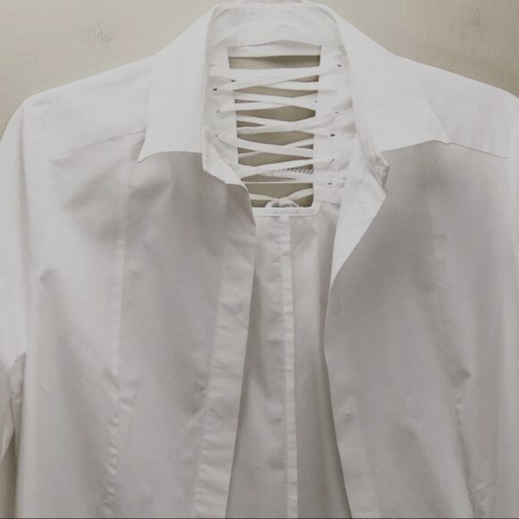 Finery Button Down Top Womens Size 6 Long Sleeve Tie Back Collar Tunic Relax Fit - Picture 5 of 8